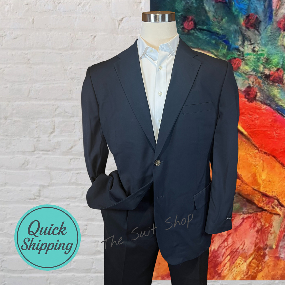 New George Mens 44R Dark Navy Blue Blazer Antique Gone Tone Crest Buttons Jacket